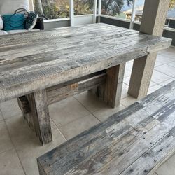 Wood table with benches 