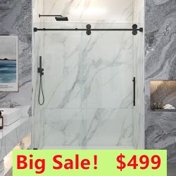 60 in. x 66in. H Doubles sliding Frameless Shower Door with Smooth Sliding and 3/8 in. Glass