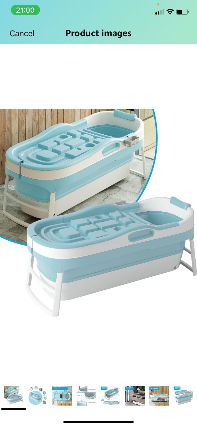 Portable Bathtub- 58"Foldable Bathtub for Adults- Collapsible Bathtub with 2 Side Handles and Waterproof Neck Pillow