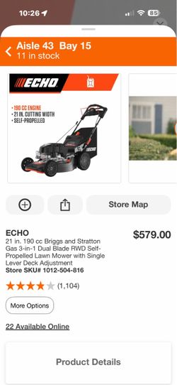 ECHO 21 in. 190 cc Briggs and Stratton Gas 3-in-1 Dual Blade RWD Self-Propelled Lawn Mower with Single Lever Deck Adjustment$450