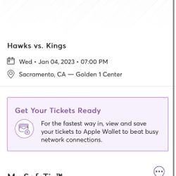 Sacramento Kings Tickets Vs The Hawks 1/4