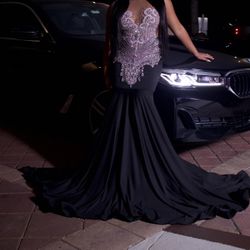 Black and silver rhinestoned dress