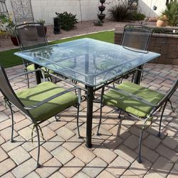 Wrought Iron Glass Top Table And 4 Chairs 