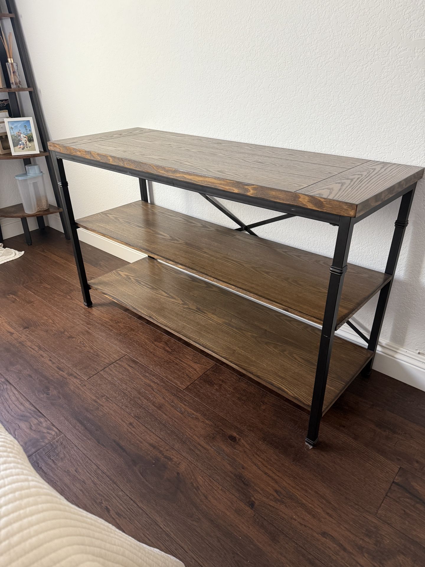 TV Console Table with Metal Frame and Open Shelves