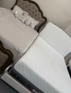 White King Bed Frame OR 2 Toned Brown Tufted King Bed Frame🛏️Same Day Delivery and Set Up🛠️NEW Mattresses Available💤