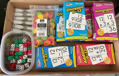 School Teaching Supplies Math Lot - Place Value Disks, Flash Cards, Timers, Dice