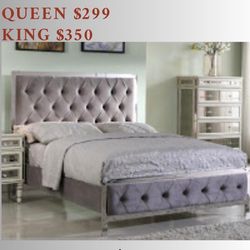Grey King Size Bed - Modern Style Beds - Mattress Sold Separately 