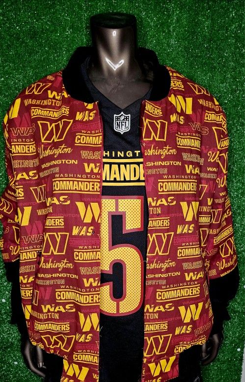 Washington Commanders NFL Jacket | Vintage Logo Print Windbreaker | Burgundy & Gold Team Colors | Unisex Football Fan Apparel