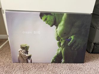 30x20 Large Picture Canvas Wall Decor Marvel And Star Wars  Yoda and The Hulk