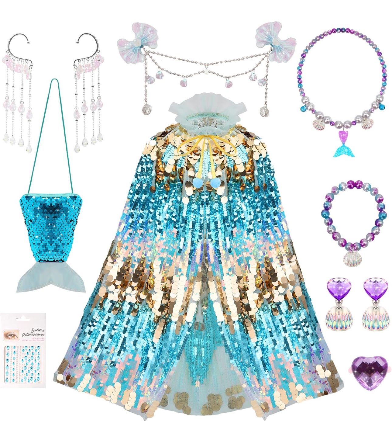 BRAND NEW 10PCS Princess Dress Up Toys Sequin Mermaid Costume for Age 4-6