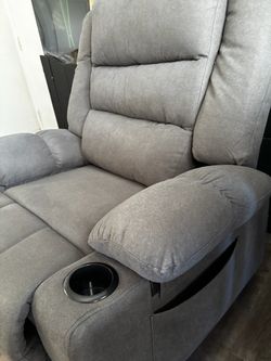 Gray Fabric Recliner Chair with Cup Holder