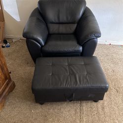 Leather Black Chair and Ottoman 