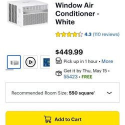 
8,000 BTU Doe 115-Volts Window Air Conditioner Cools 350 sq. ft. with Remote in WhiteGE - 550 Sq. Ft. 12000 BTU Smart Window Air Conditioner - White