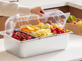 Vevor Stainless Steel Food Pan with Clear Roll-Top Cover