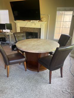 Round Marble Top Dining Table with 4 Chairs