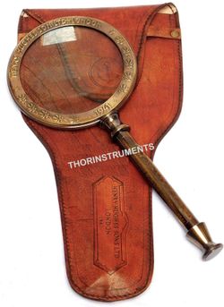 Vintage Brass Henry Hughes Magnifying w/ Leather Case Rustic