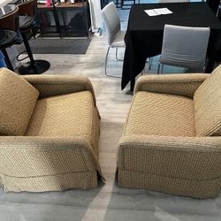 LOUNGE CHAIRS - PAIR - VINTAGE Bamboo Print - LOW, COMFY, ON WHEELS