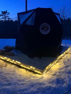 North Shore Nova 4 Sauna Tent + Stove + Bench (full setup)