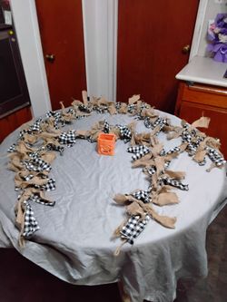 Halloween decorations.  Burlap and Buffalo Check Rag Garland
