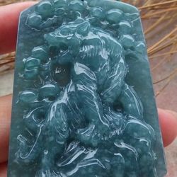 Certificate Jadeite Jade Hand Carved Green Pendant Zodiac Tiger Tree