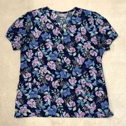White Cross Womens Scrub Healthcare Top Size Large , Tropical Pink &amp; Blue 