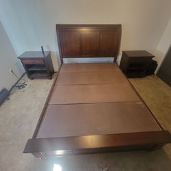 Queen Solid Wood Bed Frame And Nightstand Set