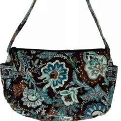 Vera Bradley Java Blue Quilted Maggie Shoulder Bag Purse Brown Paisley Retired Pattern