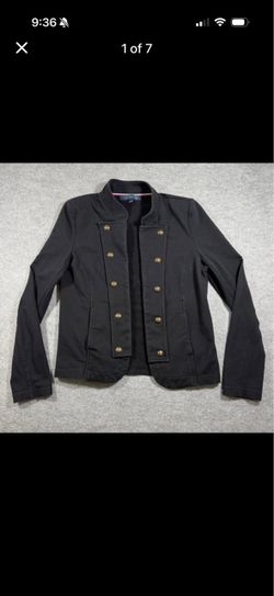 Tommy Hilfiger Military Jacket Womens M Black Gold Button Double Breasted Blazer