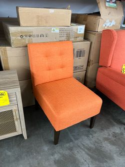Orange Tufted Accent Chair with Wood Legs