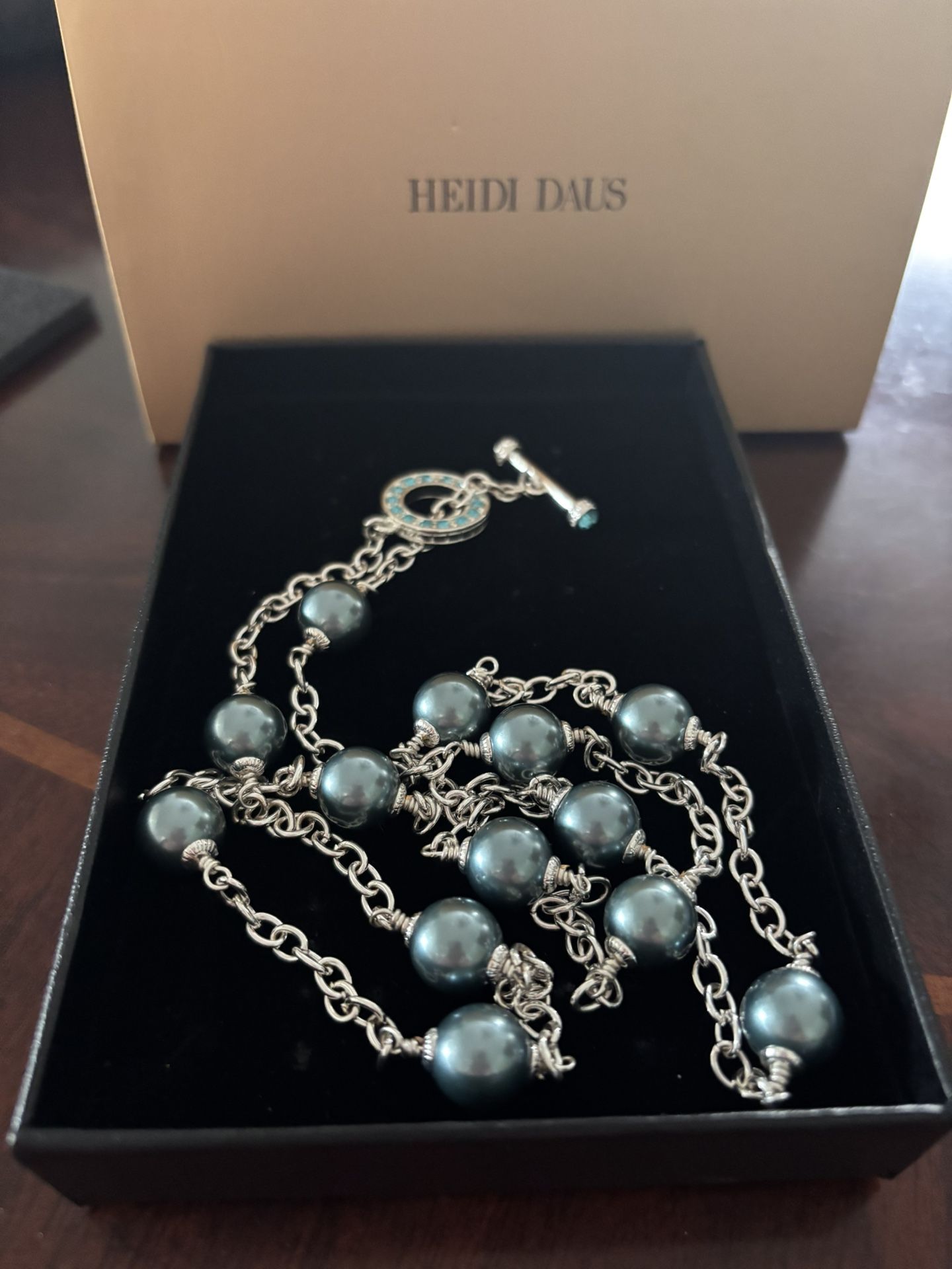 Heidi Daus “So” Phisticated Swag Chain Turquoise Beaded Necklace With Crystal Toggle