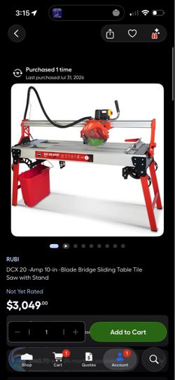 FirmPrice/Brand New RUBI DCX-250 XPERT 1550 Professional 61” Tile Saw