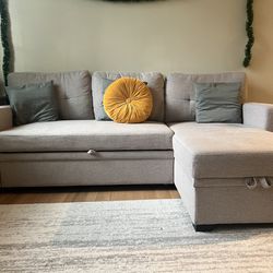 Light Grey Linen Blend Sectional Couch - 83 in wide