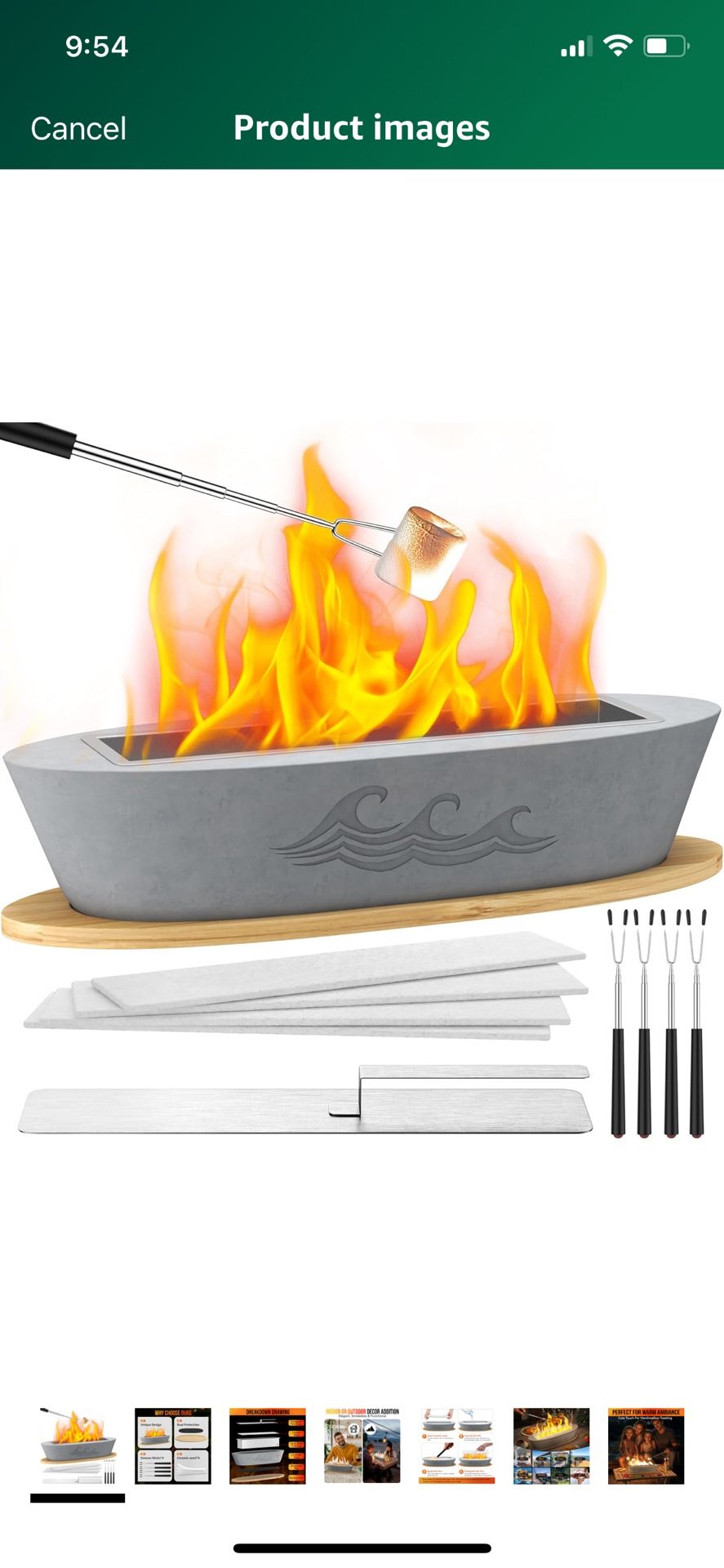 Tabletop Fire Pit with Smores Maker Kit, Boat Shaped Portable Indoor & Outdoor Alcohol Fireplace, Mini Smokeless Smores Table Top Concrete Firepit for