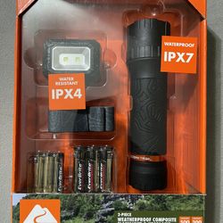 2-Piece Weatherproof Composite Flashlight & Headlamp by Ozark Trail (Brand New)