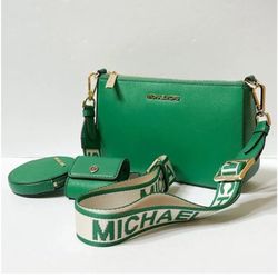 MICHAEL KORS JET SET TRAVEL SMALL CROSSBODY BAG WITH TECH PALMETTO GREEN