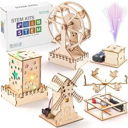Yutin 5 in 1 STEM Kits for Kids，Wood Craft Kit for Boys Age 8-12, DIY Science Building Projects for 6-8, 3D Wooden Puzzles Assembly Model Set, STEM Cr