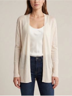 Worthington Cream Open Front Lightweight Cardigan with Side Slit