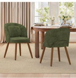 Lue Bona 
Set of 2 Katherine Green modern upholstered dining chairs with fabric seats, solid wood legs, and a removable cushion.