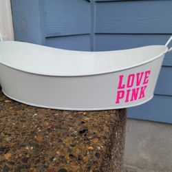LOVE PINK Victoria's Secret PINK White Oval Store Display Tin Bin w/ Handles Dog..Small Tub and Large Bins too!!