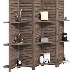 Wood Room Divider with Shelves
