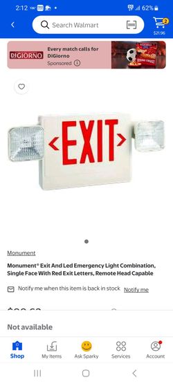 Monument® Exit And Led Emergency Light Combination, Single Face With Red Exit Letters, Remote Head Capable