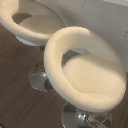2 White Adjustable Bar Stools 