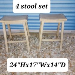 4 Gray Wood Stool Set
