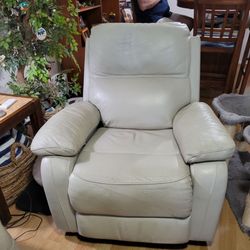Cream/beige Leather Power Swivel/Rocker Recliner Chair
