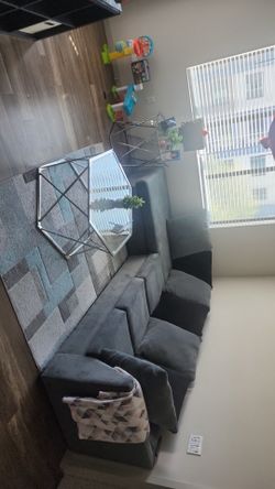 2 pc sectional with 3 coffee end tables