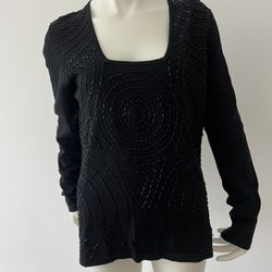 Black Square Neck Beaded Dress Sweater Size Medium