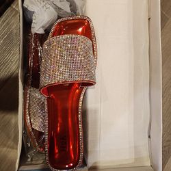 Woman Shoes Sandals red crystal bling New in box size 5