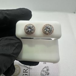 VVS 9.2mm Rose Gold Moissanite Studs (Pass Tester)