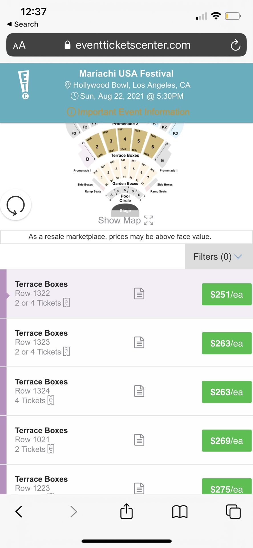 2 Tickets To Marachi USA Festival Terrance Box