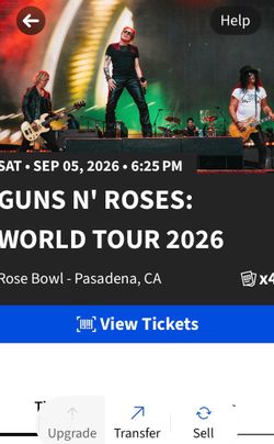Guns N' Roses World Tour 2026 Tickets x4